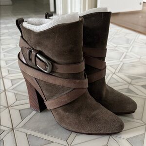 Belle by Sigerson Morrison Taupe Suede Heeled Boots